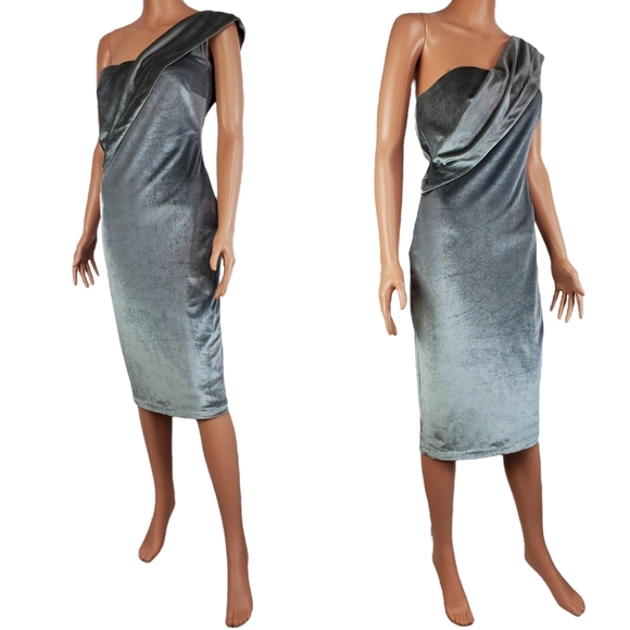 NWT Likely velvet pewter driggs strapless one shoulder midi dress gray size 4 - Picture 5 of 16